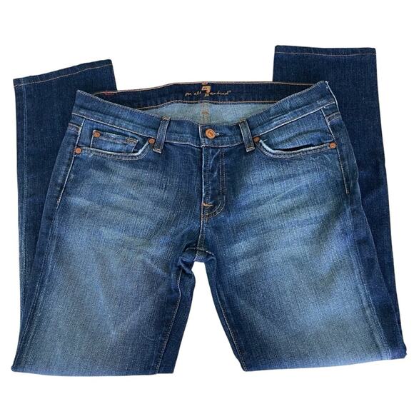 7 For All Mankind Roxanne Mid Rise Slim Leg Ankle Jean Dark Rinse Blue Size 30 - Picture 2 of 7